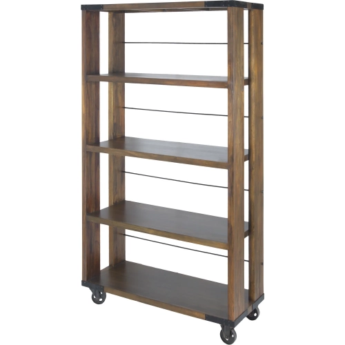 Penn Bookcase in Brown Mahogany Wood & Black Iron