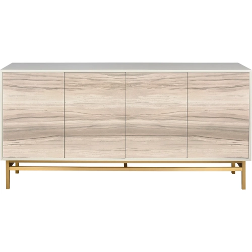 Reynolds Credenza in Almond Wood, White Wood & Brass