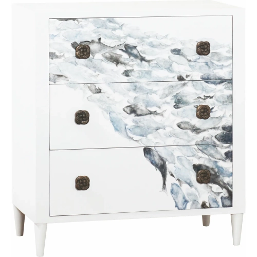 Schooled Chest in White & Blue Fish Print Wood