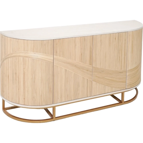 Sconset Credenza in Natural Rattan, White Ash Wood Veneer & Brass