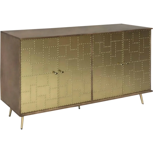 Sender Credenza in Brown Mango Wood & Gold Brass