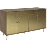 Sender Credenza in Brown Mango Wood & Gold Brass