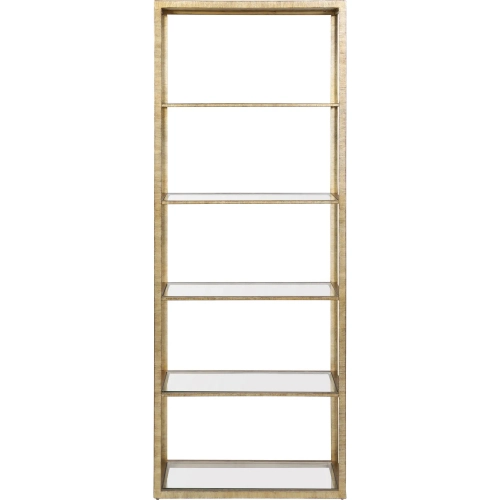Strie Bookcase in Antique Brass & Tempered Glass