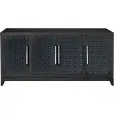 Sunset Harbor Credenza in in Black Wood & Black Fabric