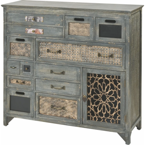 Topanga Cabinet in Antique Gray Wood & Brass