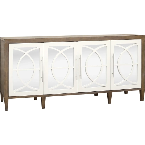 Zoran Credenza in Weathered Brown & White Wood & Mirror