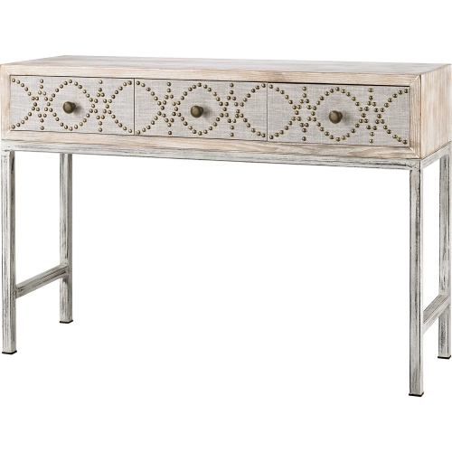 Albiera Desk in Linen, Washed Wood & Distressed Cream Metal