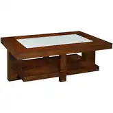 Axis Coffee Table in Rich Brown Wood & Clear Glass