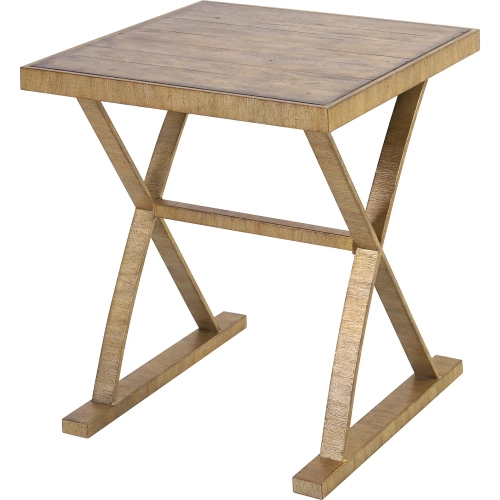 Better Ending Accent Side Table in Aged Gold & Natural Pine Wood