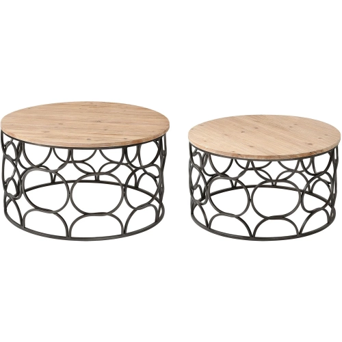 Billings Coffee Table 2 Piece Set in Natural Fir Wood & Aged Pewter