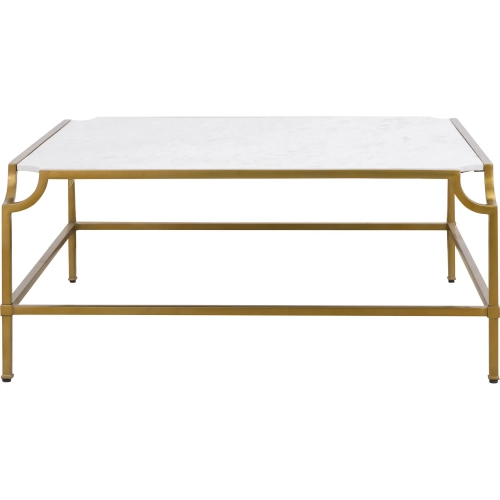 Blain Coffee Table in Antique Brass & White Marble