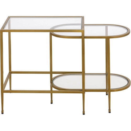 Blain Nesting Table 2 Piece Set in Antique Brass & Tempered Glass