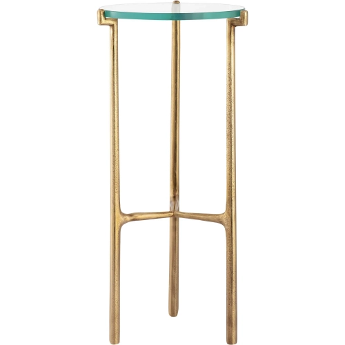 Bump Out Accent Side Table in Aged Brass Aluminum & Clear Glass