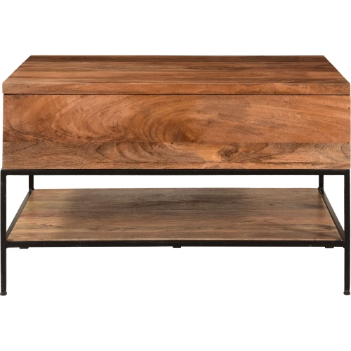 Carey Lift Top Storage Coffee Table in Natural Mahogany Wood & Black Iron