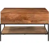 Carey Lift Top Storage Coffee Table in Natural Mahogany Wood & Black Iron