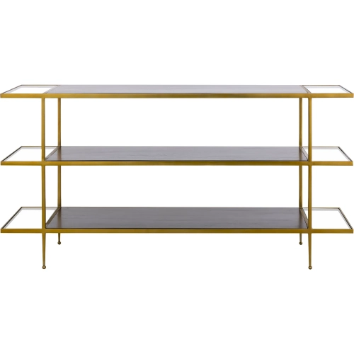 Carrick Console Table in Dark Wood, Brass & Tempered Glass