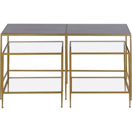 Carrick Nesting Console Table 3 Piece Set in Dark Wood, Brass & Tempered Glass