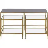 Carrick Nesting Console Table 3 Piece Set in Dark Wood, Brass & Tempered Glass