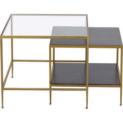 Carrick Nesting Table 2 Piece Set in Dark Wood, Brass & Tempered Glass