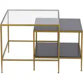 Carrick Nesting Table 2 Piece Set in Dark Wood, Brass & Tempered Glass