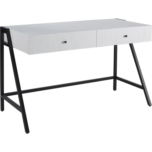 Checkmate Desk in Checkmate in White, Black Wood Veneer, Iron