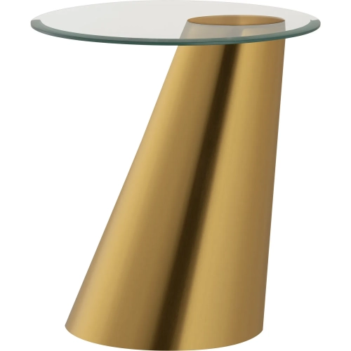 Cone Accent Side Table in Brass & Tempered Glass
