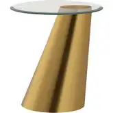 Cone Accent Side Table in Brass & Tempered Glass
