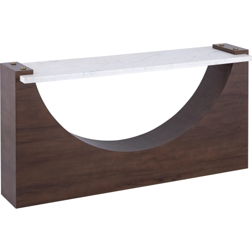 Corsa Console Table in Walnut Wood Veneer & White Marble