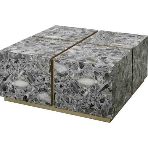 Crystalline Coffee Table in Multicolor Gray Agate & Silver Leaf