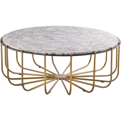 Demille Coffee Table in Satin Brass, Antique Bronze & Cream Granite