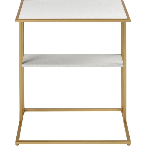 Fawley Accent Side Table in Gold Iron & White Vegan Leather