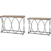 Fisher Island Console Table 2 Piece Set in Natural Wood, Rattan & Black Iron
