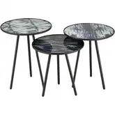 Gregg Accent Side Table 3 Piece Set in Navy Blue Glass & Black Iron