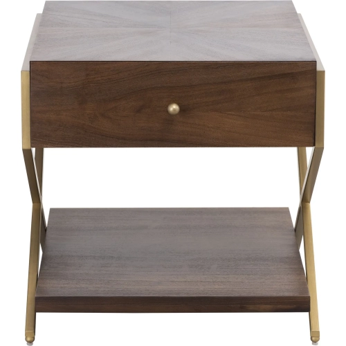 Guilford Accent Side Table in Mahogany Finish Wood Veneer & Satin Brass Iron