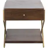 Guilford Accent Side Table in Mahogany Finish Wood Veneer & Satin Brass Iron