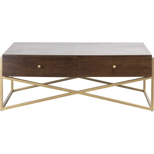 Guilford Coffee Table in Mahogany Finish Wood Veneer & Satin Brass Iron