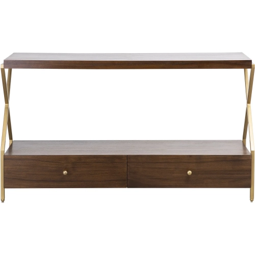 Guilford Console Table in Mahogany Finish Wood Veneer & Satin Brass Iron