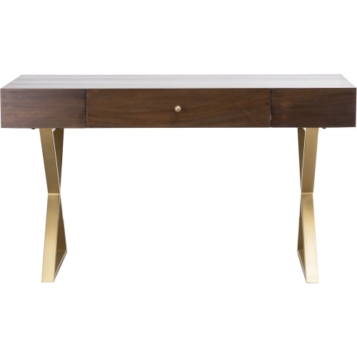 Guilford Desk in Mahogany Finish Wood Veneer & Satin Brass Iron