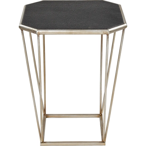Hallward Accent Side Table in Black Vegan Leather & Antique Silver