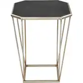 Hallward Accent Side Table in Black Vegan Leather & Antique Silver