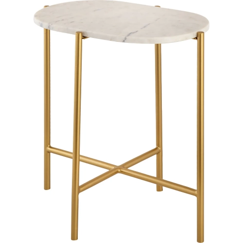 Harlowe Accent Side Table in Antique Brass & White Marble