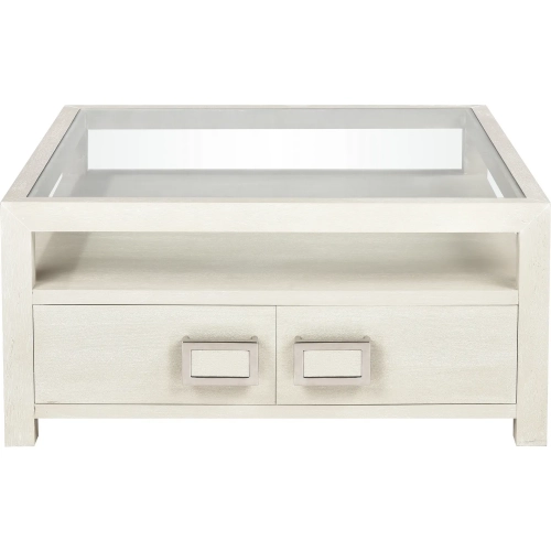 Hawick Coffee Table in Weathered White Wood Veneer & Tempered Glass