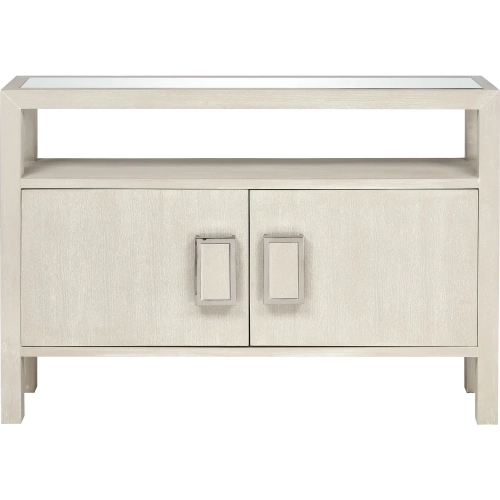 Hawick Console Table in Weathered White Wood Veneer & Tempered Glass