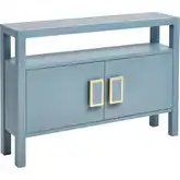 Hawick Console Table in Aged Blue Wood Veneer & Tempered Glass