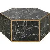Homer Coffee Table in Black Faux Marble Glass & Antique Brass