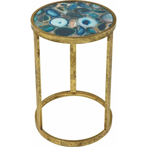 Krete Accent Side Table in Blue Agate & Antique Gold Iron
