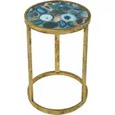 Krete Accent Side Table in Blue Agate & Antique Gold Iron