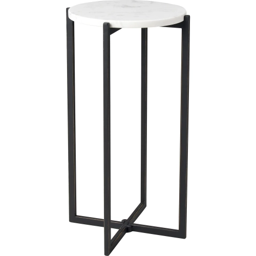 Lanier Round Side Table in White Marble & Black Iron