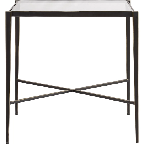 Leon Side Table in Bronze Iron & Clear Tempered Glass