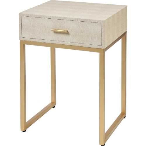 Les Revoires Side Table in Cream Faux Shagreen & Gold Iron